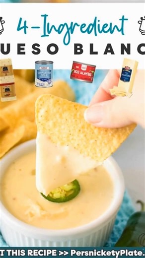 Recipe Shots on Instagram: "Slow Cooker Queso Blanco - only 4 ingredients! 🧀 - 24 ounces evaporated milk - 1 pound white american cheese"