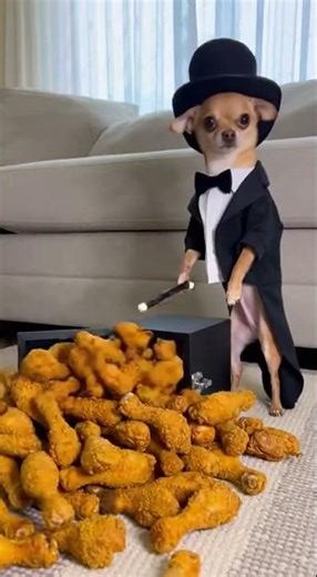 🪄 The Dog Magician's Deadly Trick! Where did the rooster go? 🍗🐔#DogMagician #FriedChicken