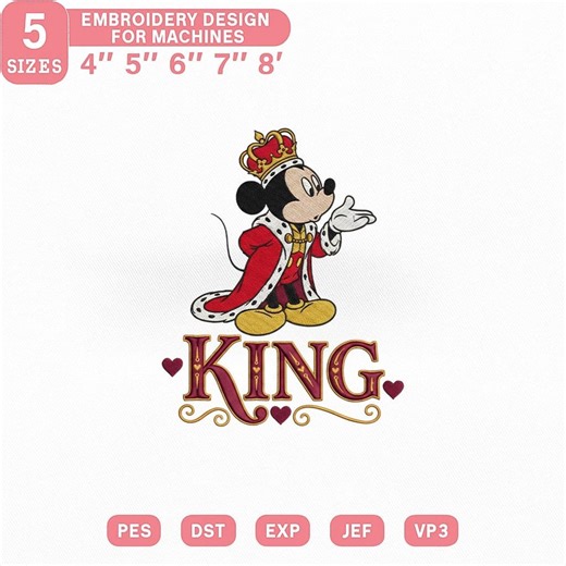 Royal King Mouse Embroidery Design, Cute Crown Mouse Machine Embroidery File, Fantasy Mouse King Embroidery Pattern - Etsy UK