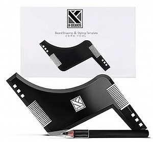 K-Brands Bartschablone und Bartpflege Set für Männer | Bart Konturen Schablone, Rasierhilfe, Stift und Kamm | Zubehör für perfektes Bart Styling und Pflege