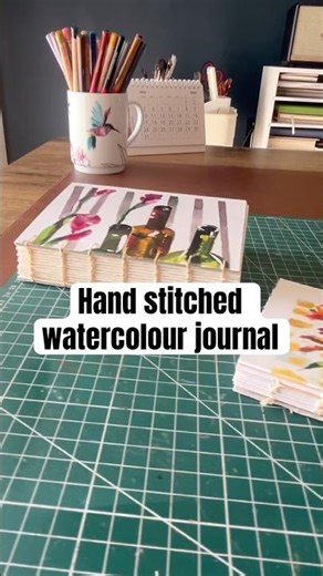 Loving book binding my own art journals #watercolourart #bookbinding #diyart #sewing #bookcover