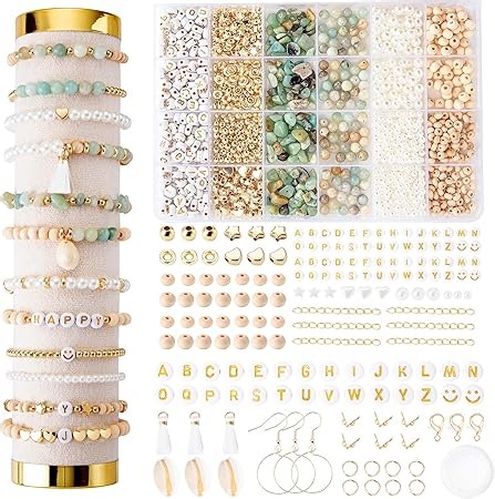Leuyuee Natürliche Amazonit perlen für armbänder Edelstein Perlen Perlen Set Zum Auffädeln Kit Perlenset Beads für DIY armbänder selber machen Schmuck Halskette Ohrringe Kette für Erwachsene