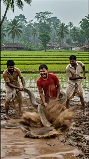 Man vs Giant Python in Muddy Waters
