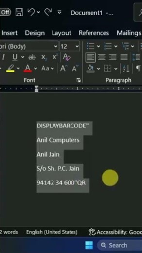 MS Word Me 1 Min Me QR Code Banaye | Easy Trick | #shorts | #youtubeshorts | #videoshort