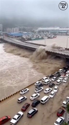 Massive floodwaters collapse highway bridge, vehicles swept downstream Memphis, Tennessee — Shocking video captured near Memphis shows powerful floodwaters overwhelming a major highway bridge before the structure collapses, sending vehicles tumbling into the raging current below. The footage begins with muddy water surging far beyond the riverbanks after days of heavy rainfall. Traffic appears slowed as drivers observe rising water levels beneath the bridge. Within moments, a loud cracking sound