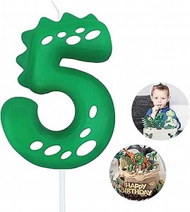 Number Birthday Candles(5 Candle Green) Dinosaur Shape Number Happy Birthday Cake Candles for Dinosaur Birthday Party Decoration Reunions Theme Party