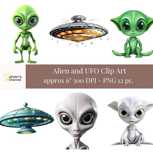 Alien and UFO Clip Art Set: Sci-fi PNG Downloads - Etsy