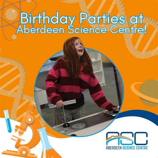 🚀 Wee one got a big birthday coming up in 2026? Make it out of this world by having it at Aberdeen Science Centre! Our birthday parties are packed with hands-on experiments, mind-blowing demos, and a whole lot of fun! Explore our two floors of hands-on science exhibits and enjoy a fun-filled 30-minute workshop of your choice! Book your unforgettable party now by heading over to our website!⤵️ https://aberdeensciencecentre.org/birthday-parties/ | Aberdeen Science Centre
