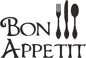 Bon Appetit with Silverware Utensils Silhouette Vinyl Wall Decal | Vinyl Sticker for Dining Room, Kitchen, or Restaurant Decor | Small, Large Sizes