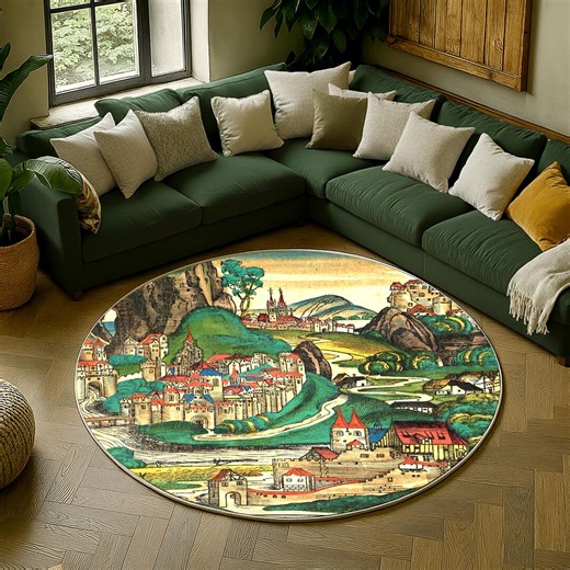 Liber Chronicarum 1493 Round Rug, Nuremberg Chronicle Medieval Woodcut Art, Renaissance Vintage Area Rug - Etsy
