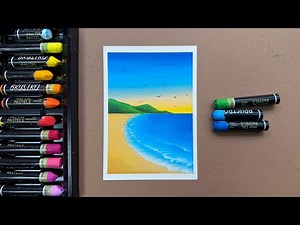 Easy Beach Sunset Drawing with Oil Pastels | Step-by-Step Seascape Tutorial