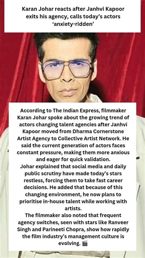 Karan Johar reacts after Janhvi Kapoor exits his agency, calls today’s actors ‘anxiety-ridden’