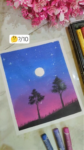 🌙✨Easy Moonlight Scenery with Oil Pastels | Oil Pastel Drawing