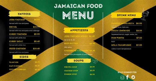 Jamaican Food Menu Video Template: Facebook Restaurant Promotion (canva MP4 Download 1200x628 PX) - Etsy