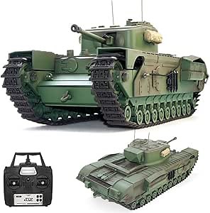 Large Remote Control Heavy Tank GB Churchill Mk.VII RC Tank 1/16 War Military Vehicle Simulation Smoke Barrel Telescoping NO-Shooting Sound Effect Collection Model 44CM