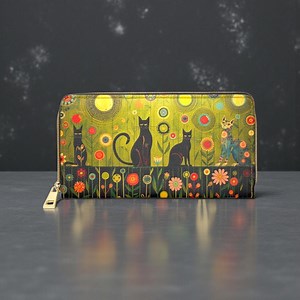 Whimsical Floral Cats Zipper Wallet | Cat Garden Wallet - Etsy