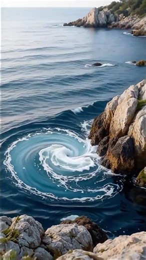 🌊 Ocean Whirlpool Grows Near the Rocks — Mesmerising Coastal Moment