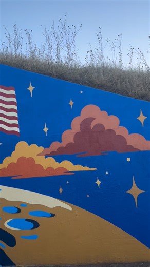 Working on an underpass mural in Weatherford. About to start the other end! Progress coming along. | Art by Summer