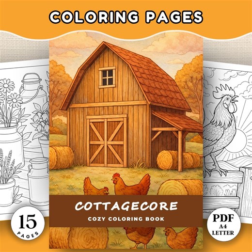 Cottagecore Coloring Pages | Cozy Farm Life Printable Color Book | Stress Relief PDF (digital Download) - Etsy