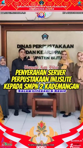 Dinas Perpustakaan dan Kearsipan Kabupaten Blitar | PENYERAHAN SERVER PERPUSTAKAAN BERBASIS INLISLITE KEPADA UPT SMPN 2 KADEMANGAN Dinas Perpustakaan dan Kearsipan Kabupaten Blitar melalui... | Instagram