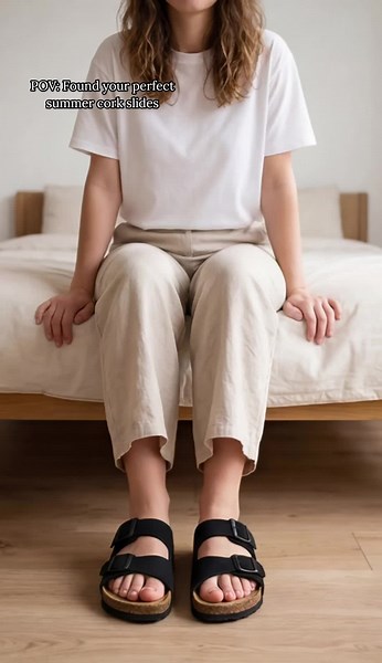 SHOESLOCKER Women's Non-Slip Cork Slides Double-Strap Buckle Sandals for Summer Footwear Cloud Comfort & Timeless Style Ideal for Beach & Outdoor Activities