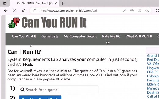 你能运行这款游戏吗？一个网站，检测你的电脑能不能玩某款游戏！