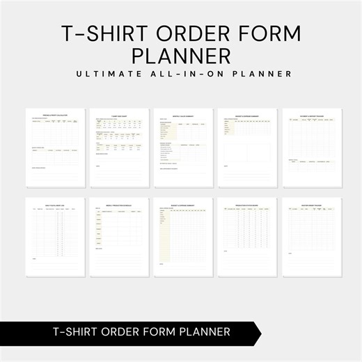T-shirt Order Form, Fillable Printable Invoice, Tee Shirt Sales, Clothing Inventory, Basic Sheet Template, My History Log - Etsy
