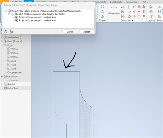 project geometry error: