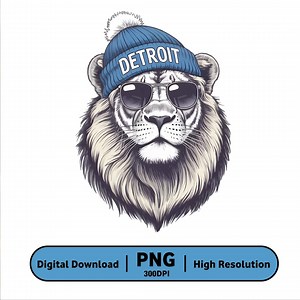 Detroit Lion PNG | Cool Lion With Beanie and Sunglasses | Digital Download, 300 DPI, High Resolution - Etsy