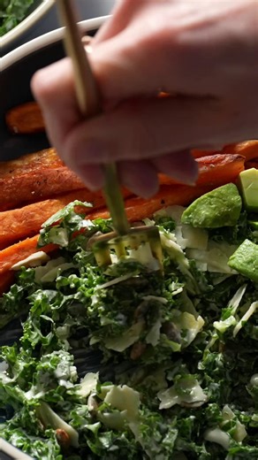 730K views · 7.9K reactions | Avocado Kale Caesar Salad - one of my favorite made-for-fall salads! Comment "recipe" to get it in your inbox. https://pinchofyum.com/avocado-kale-caesar-salad-sweet-potato-fries | Pinch of Yum | Facebook
