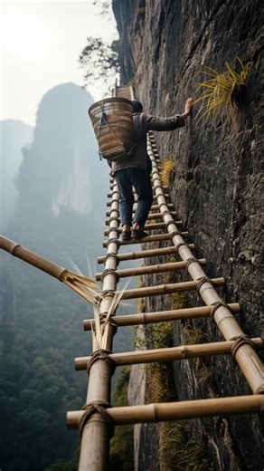 The Dangerous Ladder#nature #trending #villagelife #chinatravel #shorts