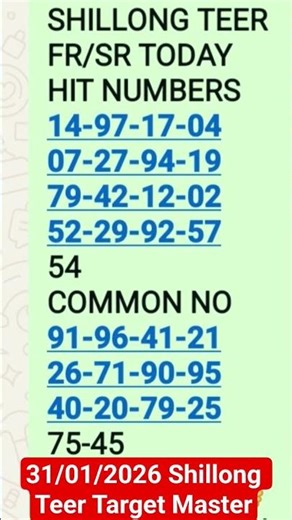 Shillong Teer Common Number Today 31/01/2026 🔥 Best House Ending Line | Direct Hit Number 🎯