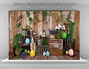 Kate 10x6.5ft Microfiber Easter Eggs Backdrops for Photography Cute Rabbit Photo Background Retro Wood Wall Backgrounds Spring Holiday Party Decoration Props Backdrop