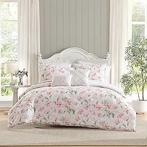 Laura Ashley - King Comforter Set, Soft Bedding with Matching Shams, Includes Bonus Breakfast Pillow & Square Pillow Cover, Floral Printed (Gosford Pink, King)