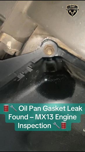 🛢️🔧 Oil Pan Gasket Leak Found – MX13 Engine Inspection 🔧🛢️This MX-13 engine was found with an oil pan gasket leaking, allowing oil to collect along the bottom of the engine and drip down the crossmembers. Even though oil pan leaks may look “minor,” they can quickly turn into bigger issues if not addressed on time.💡 Why oil pan gasket leaks happen: • Gasket worn out from heat cycles and age • Loose hardware or improper torque • Old silicone or improper sealing from previous repairs • High mi