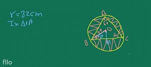 In a circular table cover of radius 32 \mathrm{~cm}, a design i... | Filo