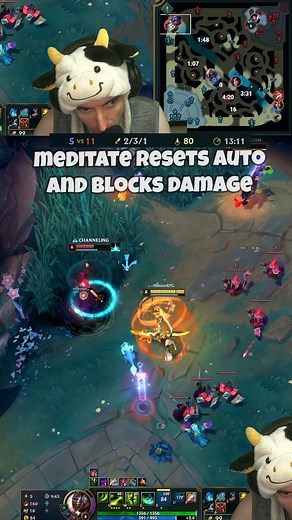 Meditate to block damage and reset the auto is a very skillful Master Yi tactic #leagueoflegends | Cowsep