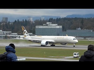 Etihad Airways, Airbus A350, Takeoff on runway 34 at ZRH