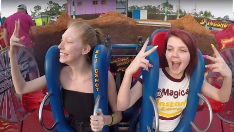 Girl Screams and Passes Out on Slingshot Ride with Friend