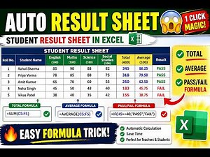Make Automatic Result Sheet in Excel 😱 (Total, Average & Pass/Fail Formula Trick)
