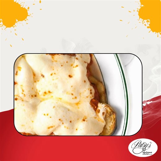 A cheesy, saucy comfort classic. Our Grilled Eggplant Parmigiana is everything you love about Italian cuisine. #patsysitalianrestaurant #eggplantparm #comfortfood #vegetarianitalian #nyceats | Patsy's Italian Restaurant