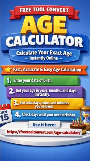Age Calculator Tool का लिंक👉 [https://freetoolconvert.com/age-calculator तुरंत बताएगा आपकी उम्र,