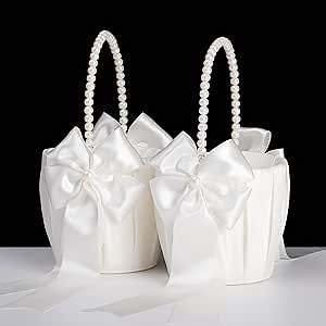 Amazon.com: Flower Girl Baskets for Wedding,Ivory Flower Girl Basket With Pearl Handle set of 2,Wedding Baskets for Flower Girls : Home & Kitchen