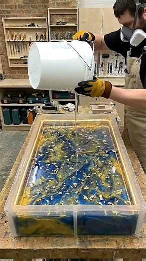 Blue & Gold Epoxy Resin Table 😱 (Luxury Pour – Satisfying Transformation)