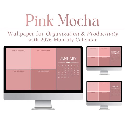 2026 Pink Mocha Computer Wallpaper, Desktop Organizer, Minimalist, Aesthetic Pink, Mac, PC, Laptop, Background, Productivity, Organization - Etsy