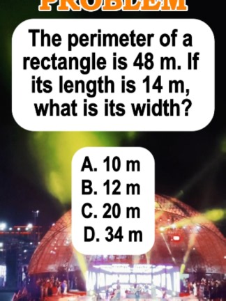 The perimeter of a rectangle is 48 m. If its length is 14 m, what is its width? A. 10 m B. 12 m C. 20 m D. 34 m