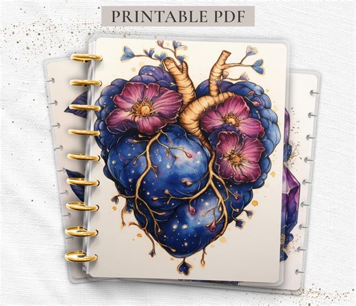 Floral Anatomical Heart Discbound Planner Cover Set Printable PDF for Happy Planner TUL Erin Condren 7x9 A4 US Letter Instant Download - Etsy