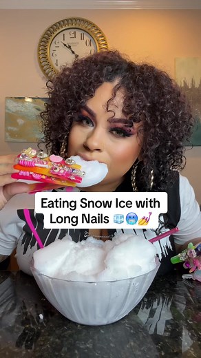 Eating Snow Ice with Long Nails 🧊💅 #longnails #eating #asmr #mukbang #ice #iceeating