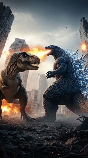 Godzilla versus t-rex dangerousfight😱😨#DreamScreenAI #aivideo #aitrex #aigodzilla #aishorts