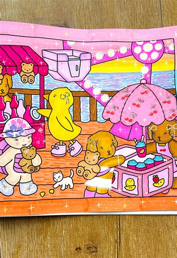 Bobbie Goods Summer Break “Beach Boardwalk” page ☀️🎠✨ Markers @Ohuhuart Book @bobbiegoods #bobbiegoodssummerbreak #bobbiegoods #coloringpage #bobbiegoodscoloringbook #colortokcommunity